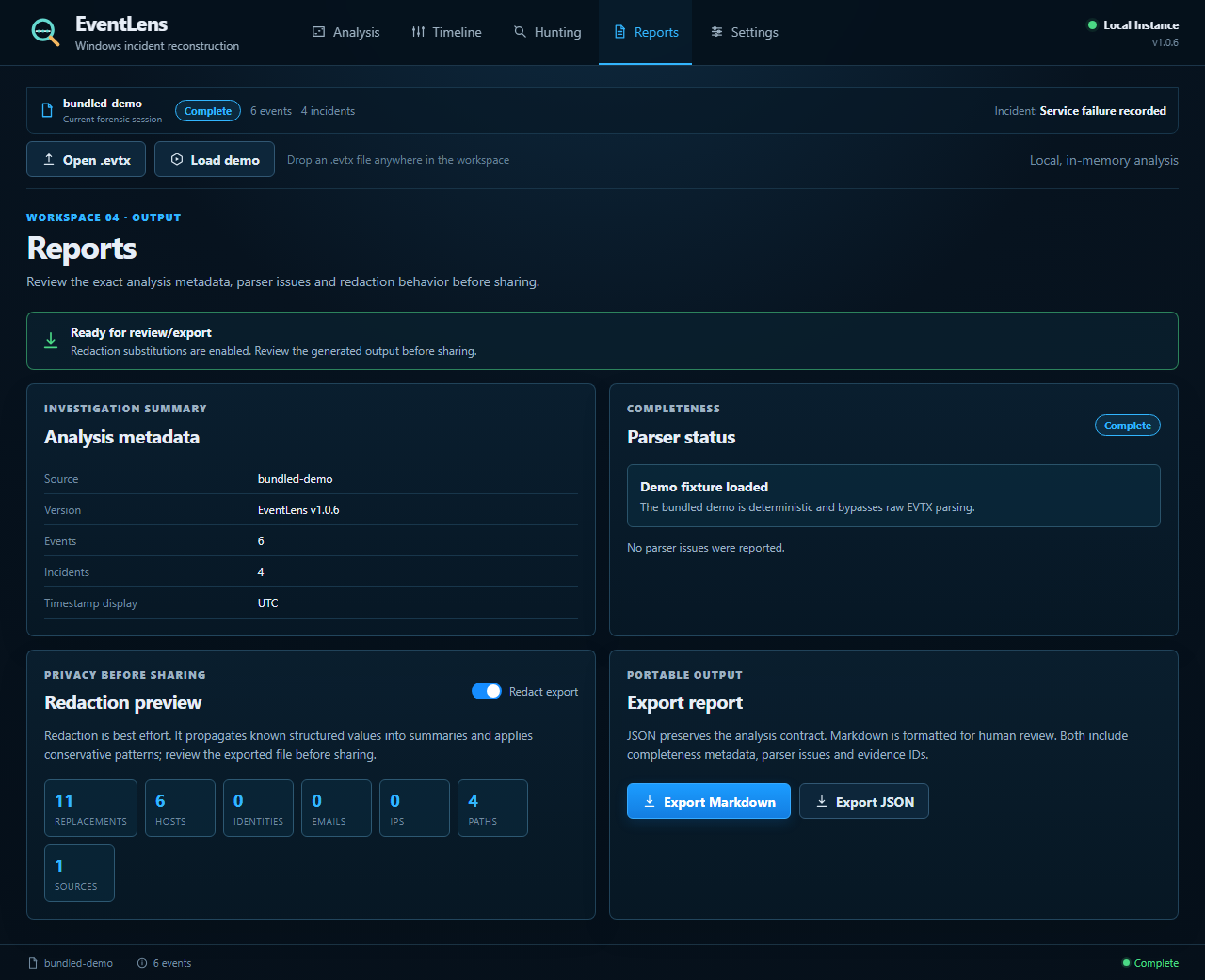 Redaction and export preview
