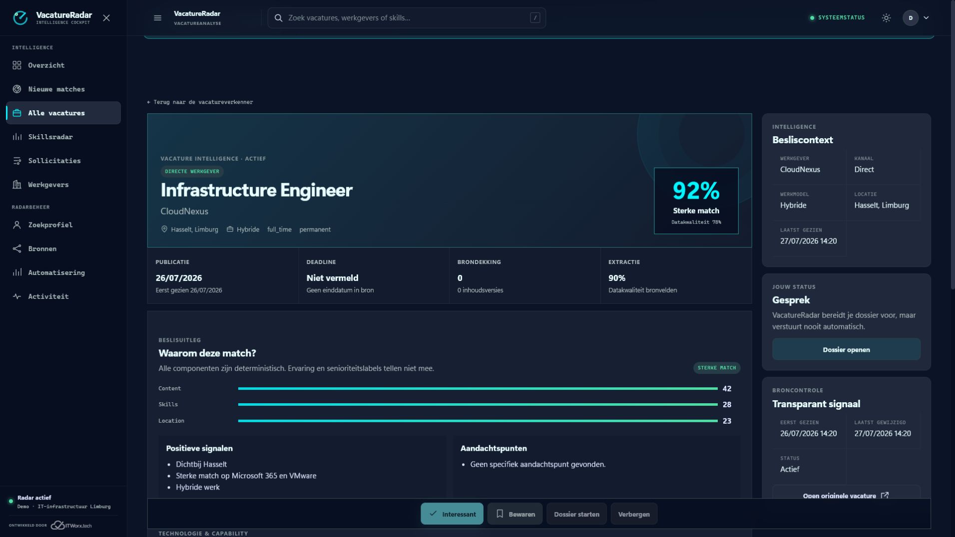 Job analysis with fit and data-quality signals