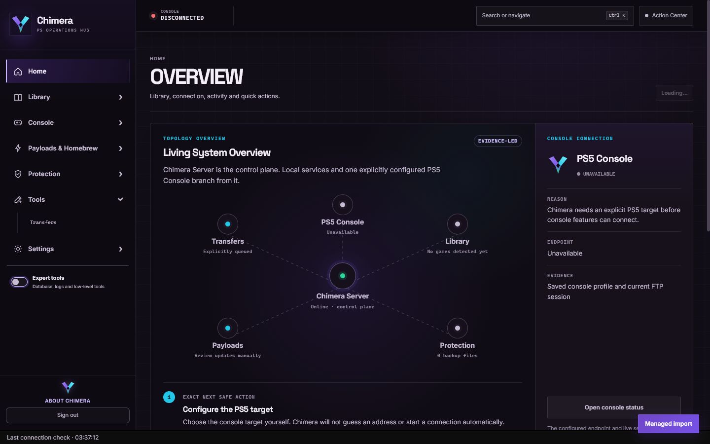 Chimera disconnected dashboard
