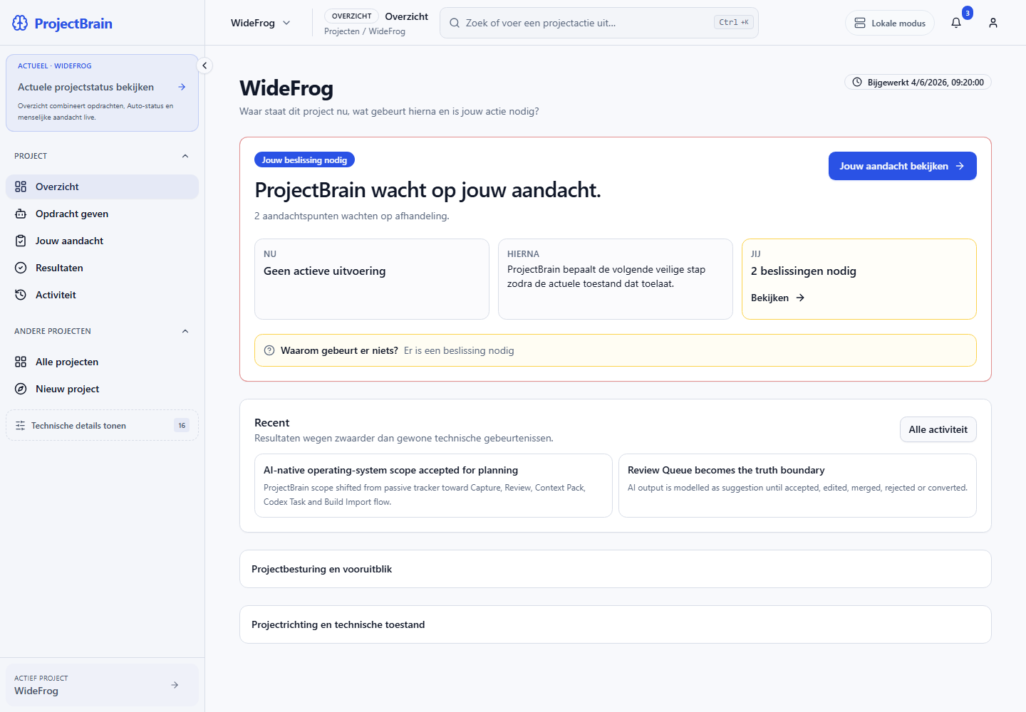 Synthetic project overview and execution state